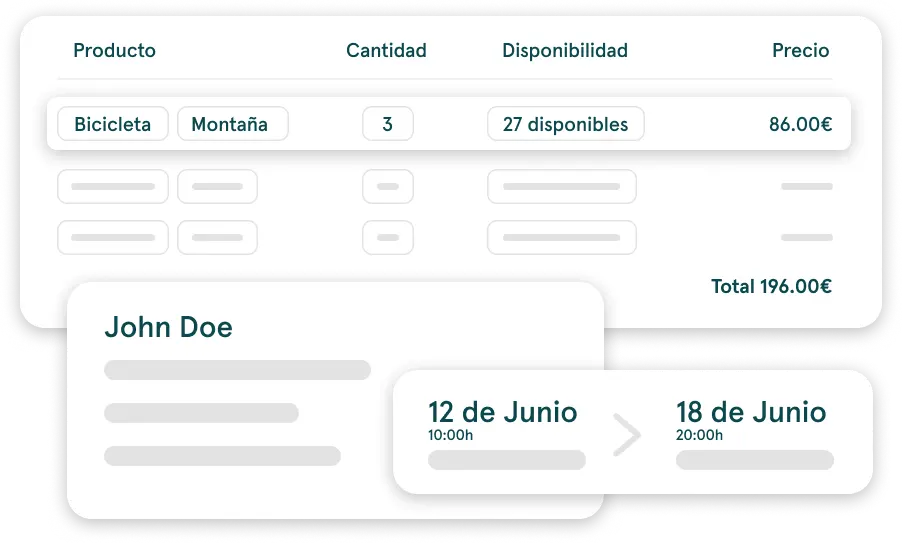Productos, disponibilidad, cliente y fechas de una reserva en Pulso