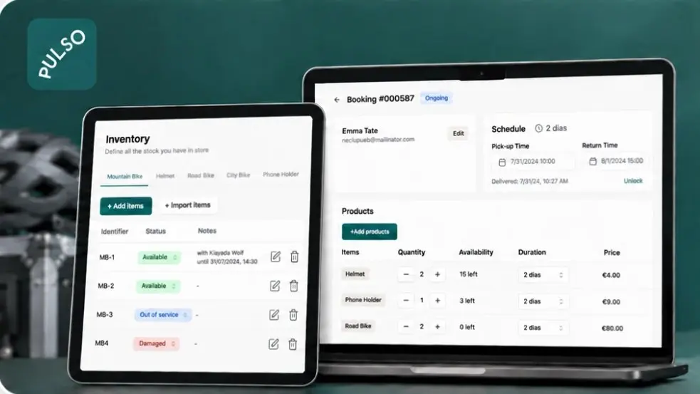 Pulso on tablet and laptop: inventory and reservation details